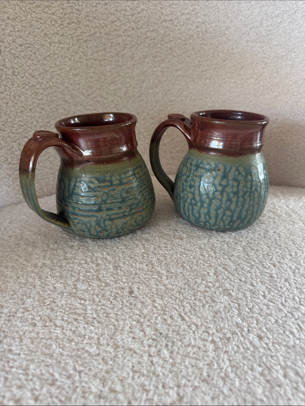 Handmade Ceramic Mugs - Brown and Teal Glaze (Set of 2)